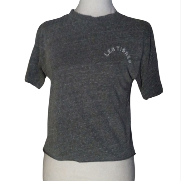 Daydreamer For Free People Gray "Les Tigres" Distressed Baby Tee Size Small - Picture 1 of 6